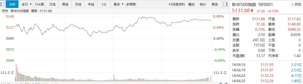 新华500指数(989001)7日涨0.73%