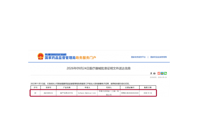 华瑭医疗推动Sofwave素芙波成功取得NMPA第三类医疗器械注册证，开启中国商业化新阶段